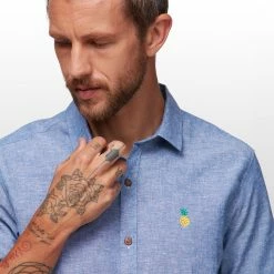 Best deal 🎁 Stoic Crosshatch Linen Short Sleeve Button Down Shirt Men's ⌛ -Stoic Elegant shop NAV D5 1